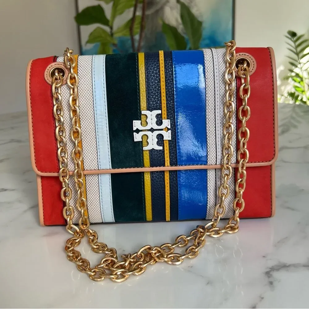 Tory Burch Fleming Convertible Shoulder Crossbody Bag Balloon Stripe Leather